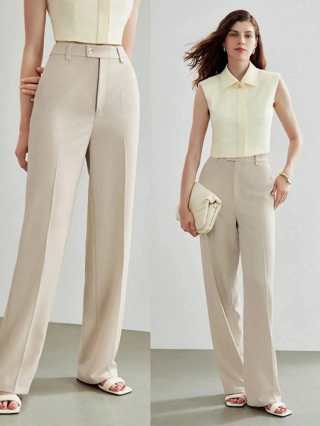 Pantalon blanc en polyester (97%) et élasthanne (3%), offrant confort et tenue impeccable. Sa coupe ajustée dispose d'une fermeture zippée, boutons, et poches intégrées. Ce design épuré se prête à un style discret et sophistiqué. Motif unicolore, non transparent, sans extensibilité. Entretien facile : lavage en machine ou nettoyage à sec.